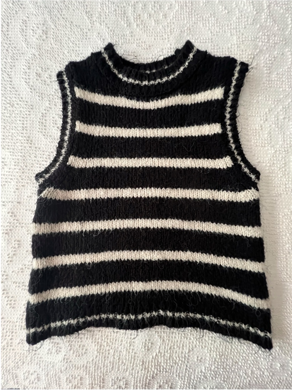Zara Black and White Striped Knit Crewneck